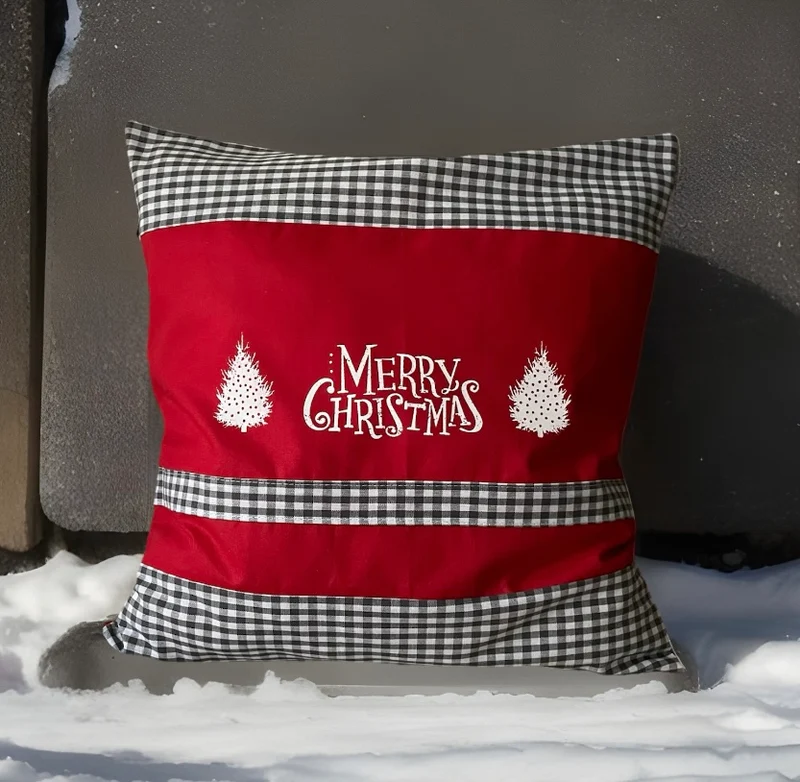 Weihnachtliche Kissenhülle * Landhausstil Kissenbezug * Dekokissen *rot/grau