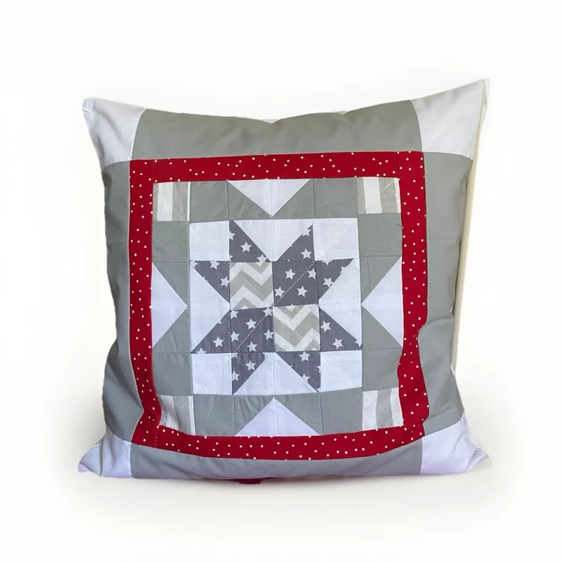 Patchwork Kissenhülle, Landhausstil Kissenbezug, rot/grau/weiß 40x40cm