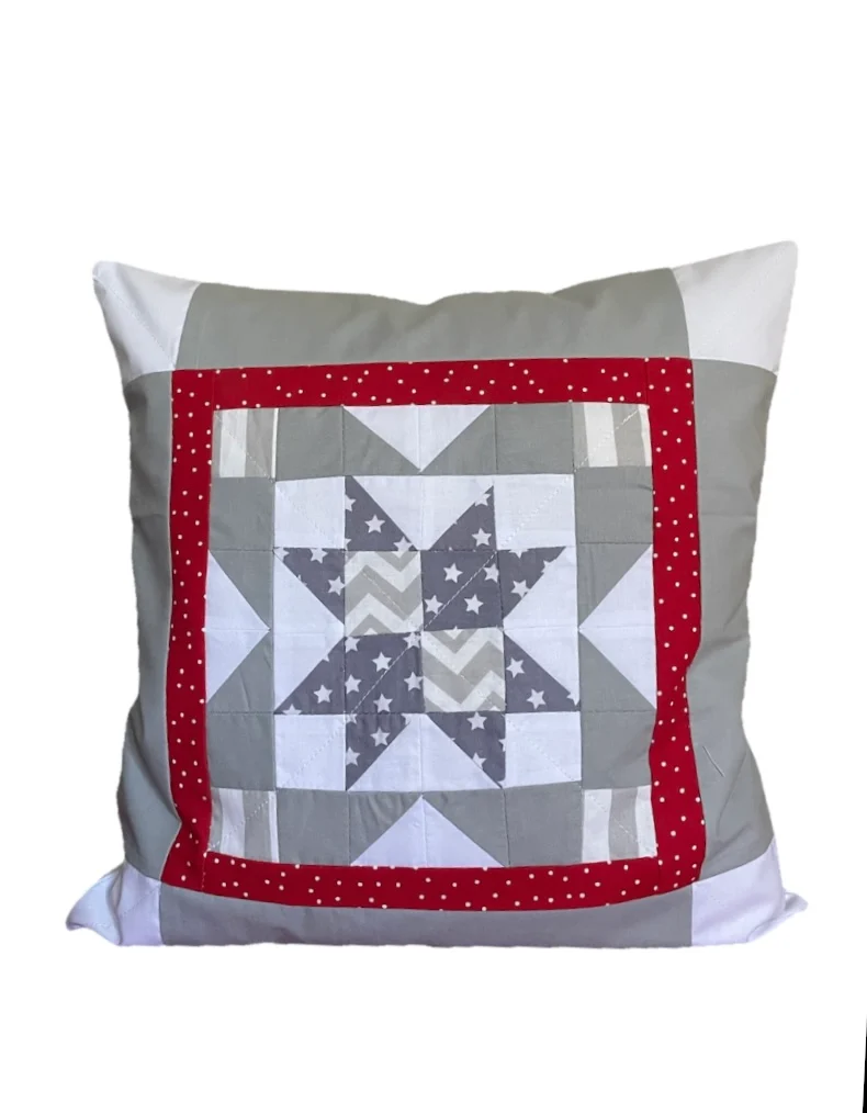 Patchwork Kissenhülle, Landhausstil Kissenbezug, rot/grau/weiß 40x40cm