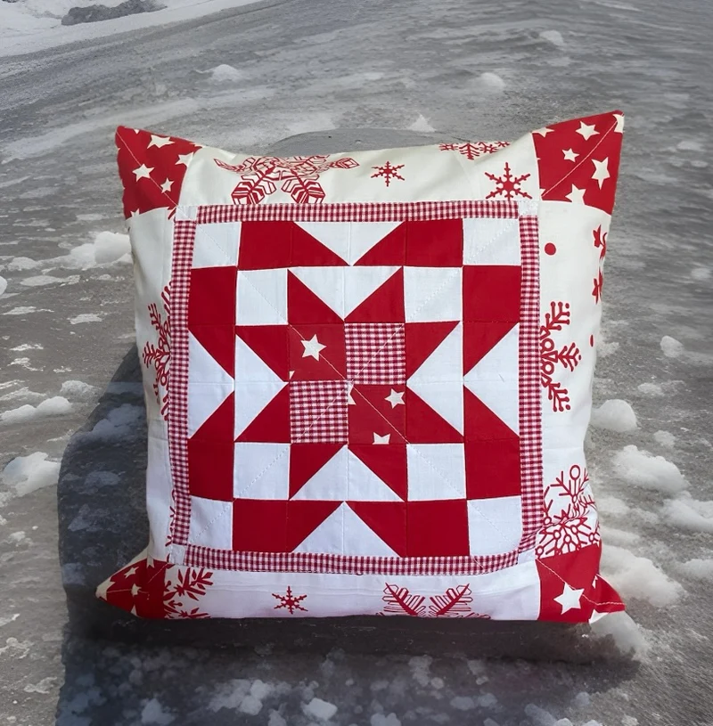 Patchwork Kissenhülle, Landhausstil Kissenbezug, rot/weiß 40x40cm