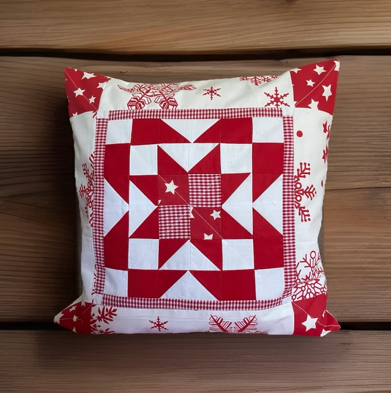 Patchwork Kissenhülle, Landhausstil Kissenbezug, rot/weiß 40x40cm
