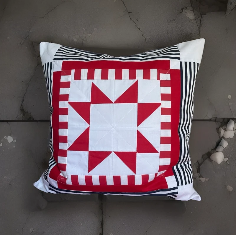 Patchwork Kissenhülle, Landhausstil Kissenbezug, rot/weiß 40x40cm