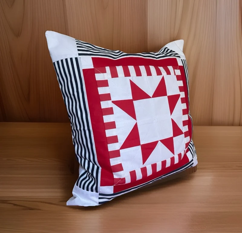 Patchwork Kissenhülle, Landhausstil Kissenbezug, rot/weiß 40x40cm