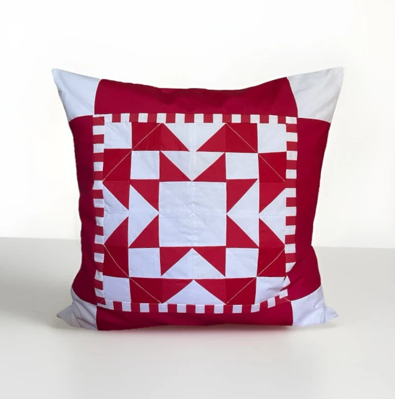Patchwork Kissenhülle, Landhausstil Kissenbezug, rot/weiß 50x50cm