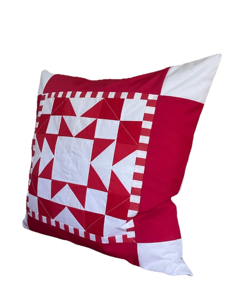 Patchwork Kissenhülle, Landhausstil Kissenbezug, rot/weiß 50x50cm