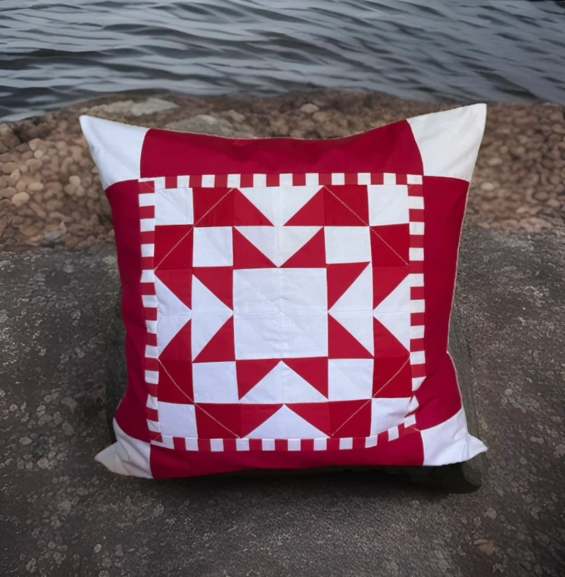 Patchwork Kissenhülle, Landhausstil Kissenbezug, rot/weiß 50x50cm