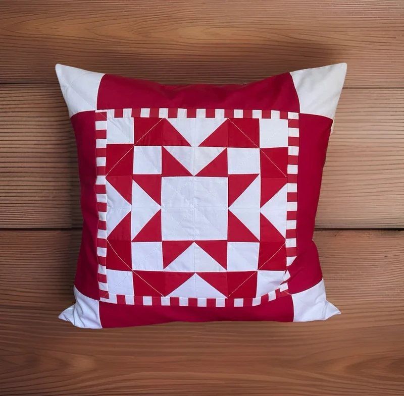 Patchwork Kissenhülle, Landhausstil Kissenbezug, rot/weiß 50x50cm