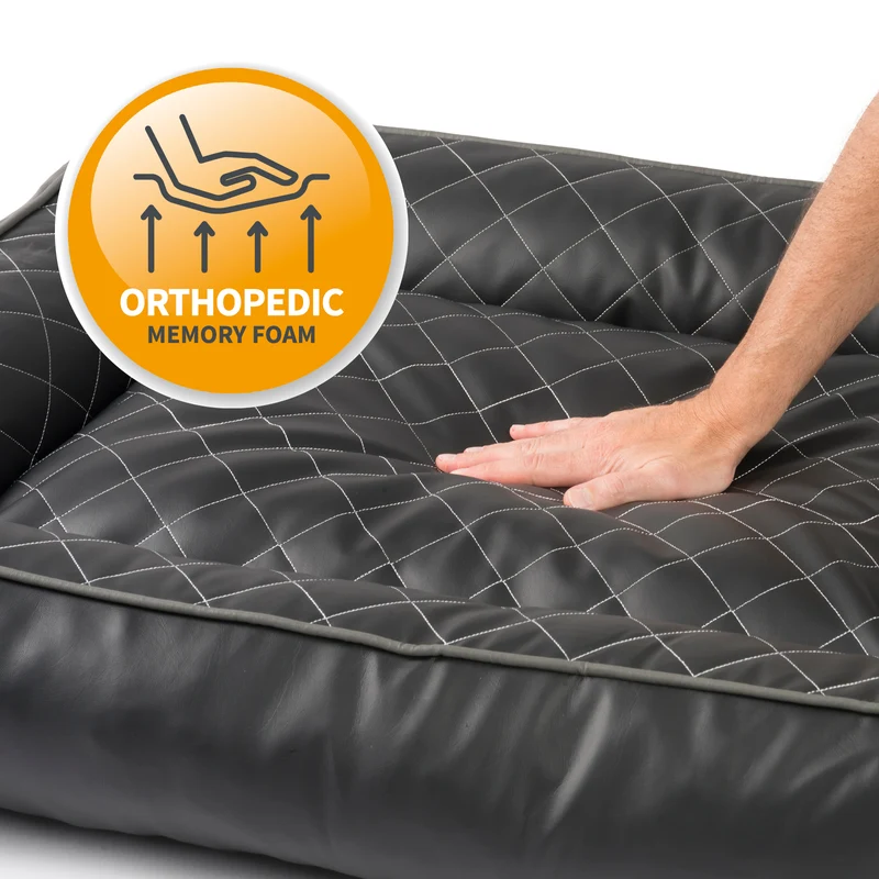 PDB2010 | Orthopädisches Hundebett, gestepptes Kunstleder, wasserabweisend, abwischbar