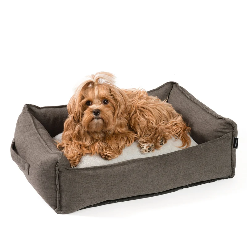 PDB2006 | Premium Hundebett, edle Leinen-Optik, waschbar, orthopädisch, grau + braun