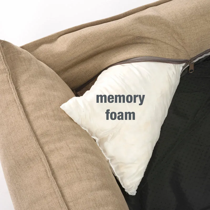 PDB2006 | Premium Hundebett, edle Leinen-Optik, waschbar, orthopädisch, grau + braun