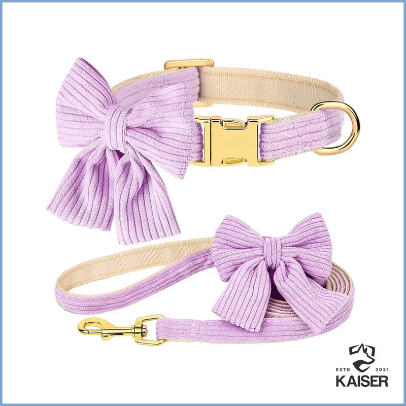 Hundehalsband mit Fliege aus Samt und Leine Set