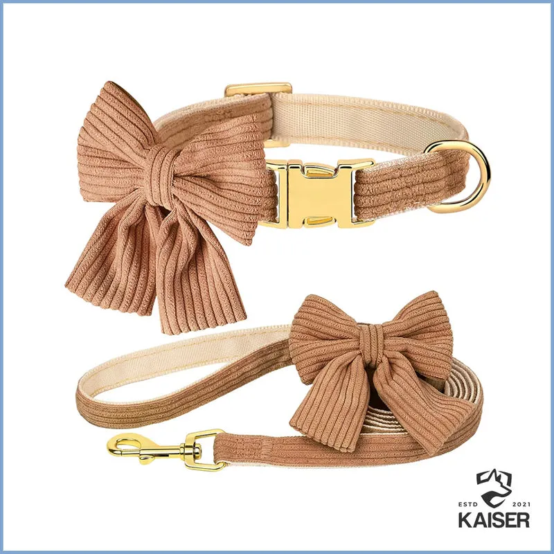 Hundehalsband mit Fliege aus Samt und Leine Set