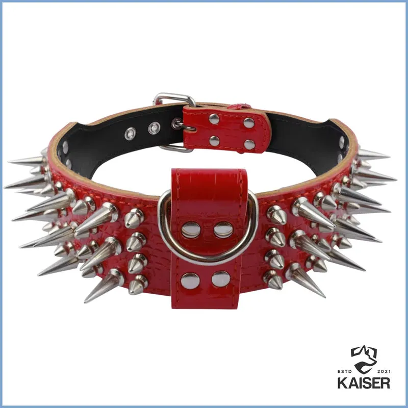 Breites Leder Hundehalsband mit Stacheln