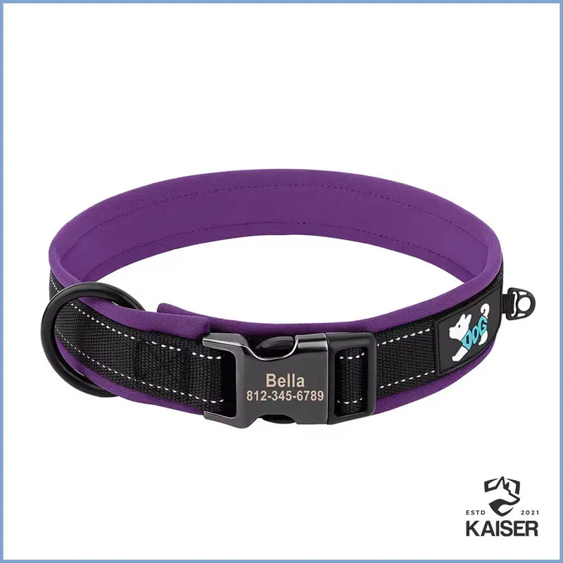 Personalisiertes Hundehalsband mit Klickverschluss gepolstert reflektierend