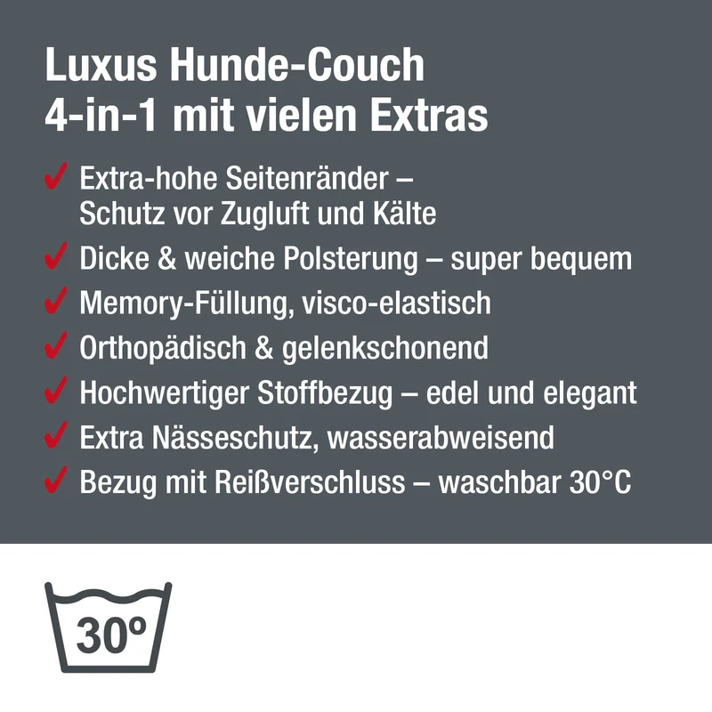 PDB3015 | Premium 4-in-1 Hundesofa, ergonomisches Hundebett, abnehmbare Polster, waschbar, M bis 3XL + Farben