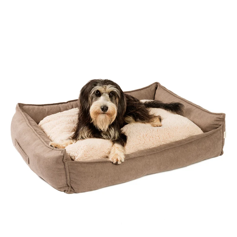 PDB2002 | Premium Hundebett mit Wendekissen, waschbar, orthopädisch, S/M/L, purple, braun, grau
