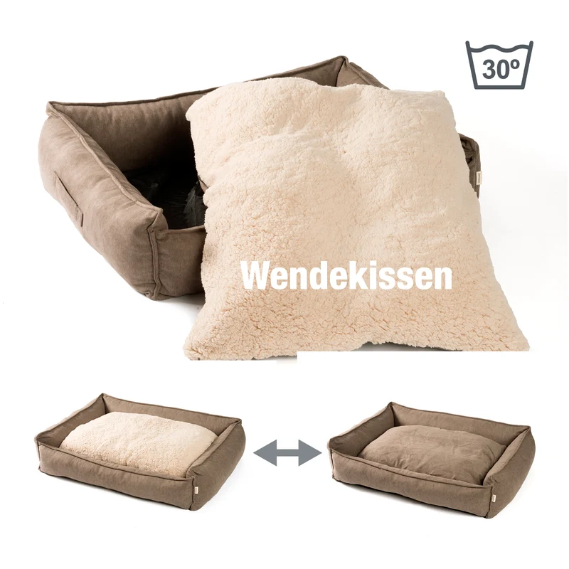 PDB2002 | Premium Hundebett mit Wendekissen, waschbar, orthopädisch, S/M/L, purple, braun, grau