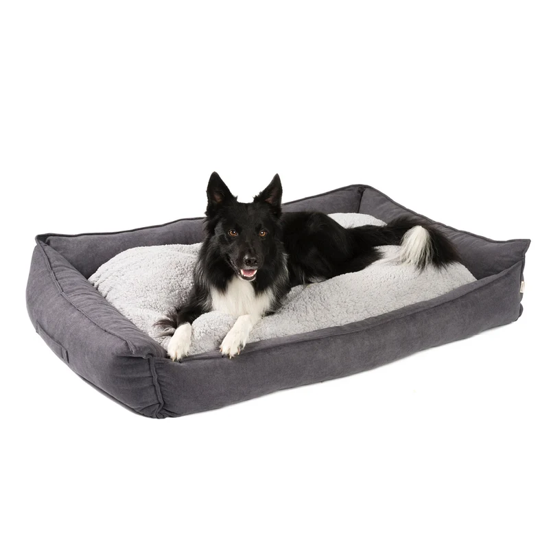 PDB2002 | Premium Hundebett mit Wendekissen, waschbar, orthopädisch, S/M/L, purple, braun, grau
