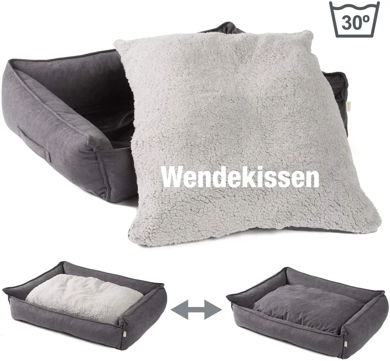 PDB2002 | Premium Hundebett mit Wendekissen, waschbar, orthopädisch, S/M/L, purple, braun, grau