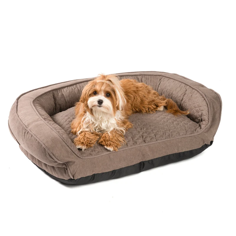 PDB3009 | Stilvolles Hunde-Sofa, dicke Polsterung, waschbar, M+L, braun + grau