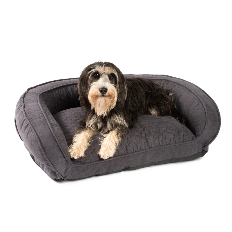 PDB3009 | Stilvolles Hunde-Sofa, dicke Polsterung, waschbar, M+L, braun + grau