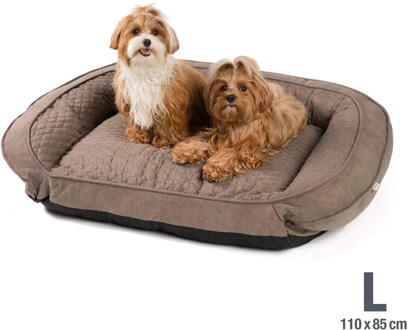 PDB3009 | Stilvolles Hunde-Sofa, dicke Polsterung, waschbar, M+L, braun + grau