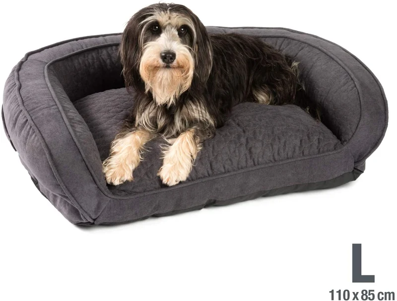 PDB3009 | Stilvolles Hunde-Sofa, dicke Polsterung, waschbar, M+L, braun + grau