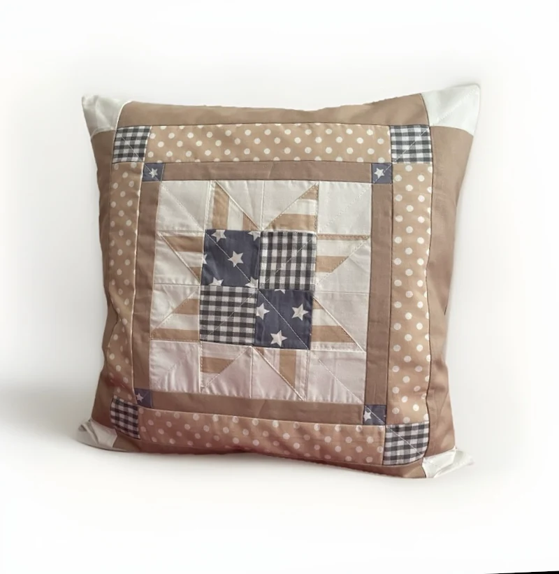 Patchwork Kissenhülle, Landhausstil Kissenbezug, beige/weiß/grau 40x40cm