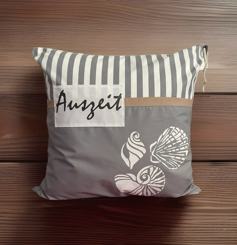 Maritime Kissenhülle, Landhausstil Kissenbezug *Auszeit* grau/weiß
