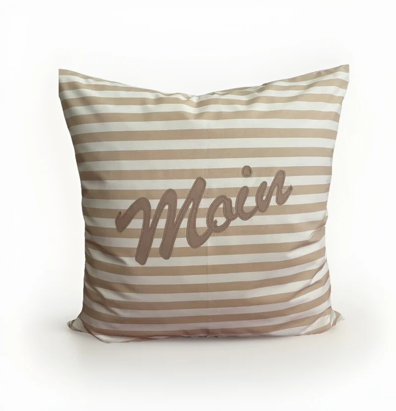 1 Maritime Kissenhülle, Landhausstil Dekokissen *Moin* beige/weiß gestreift