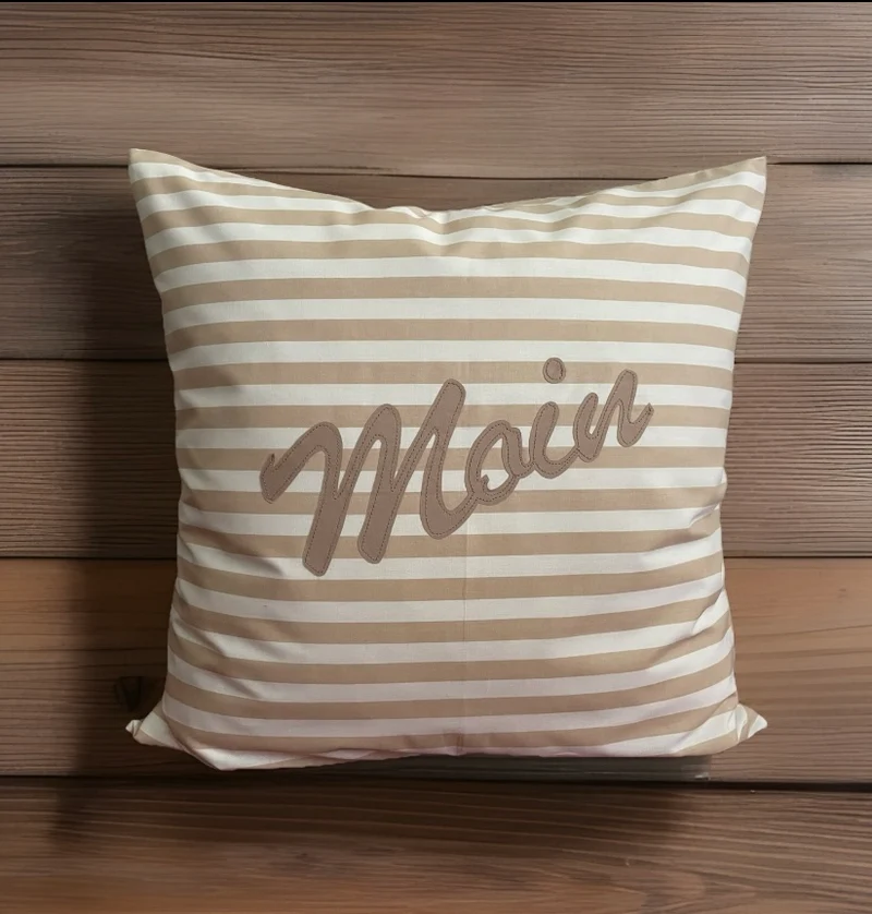 1 Maritime Kissenhülle, Landhausstil Dekokissen *Moin* beige/weiß gestreift