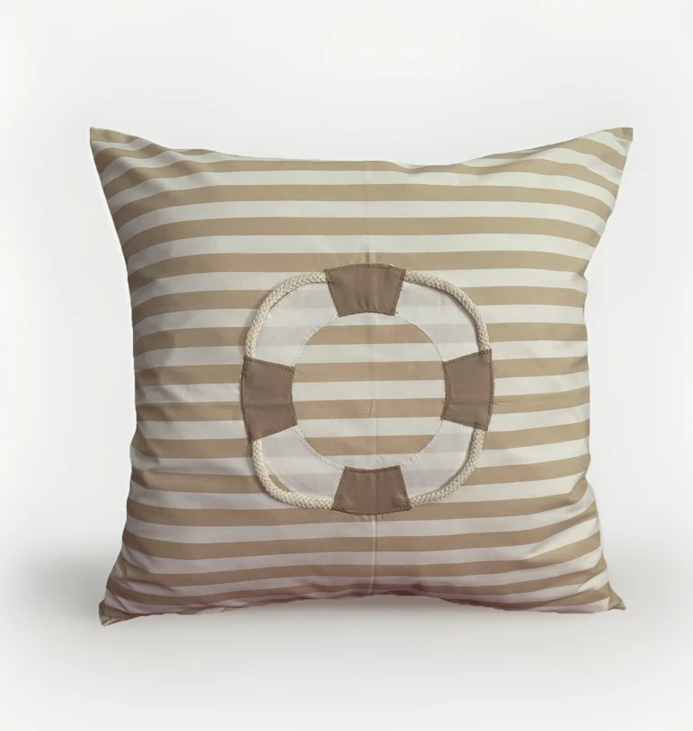 1 Maritime Kissenhülle, Landhausstil Kissenhüllen *Rettungsring* beige/weiß gestreift