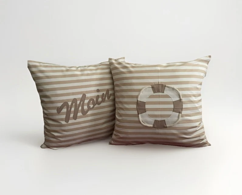 1 Maritime Kissenhülle, Landhausstil Kissenhüllen *Rettungsring* beige/weiß gestreift