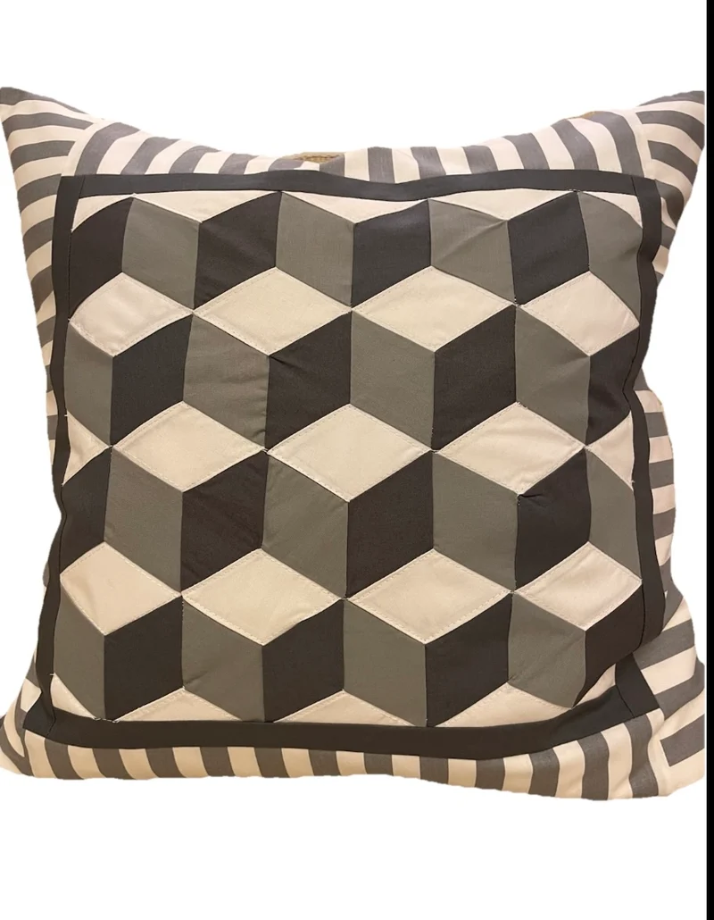 Patchwork Kissenhülle in 3D Optik, Landhausstil Kissenbezug, grau/weiß/anthrazit