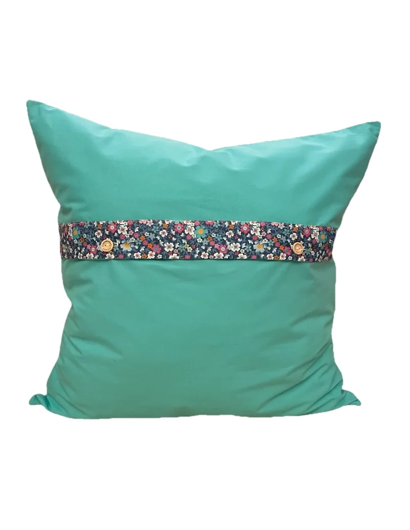 Patchwork Kissenhülle, Landhausstil Kissenbezug, türkis/weiß/blau 50x50cm