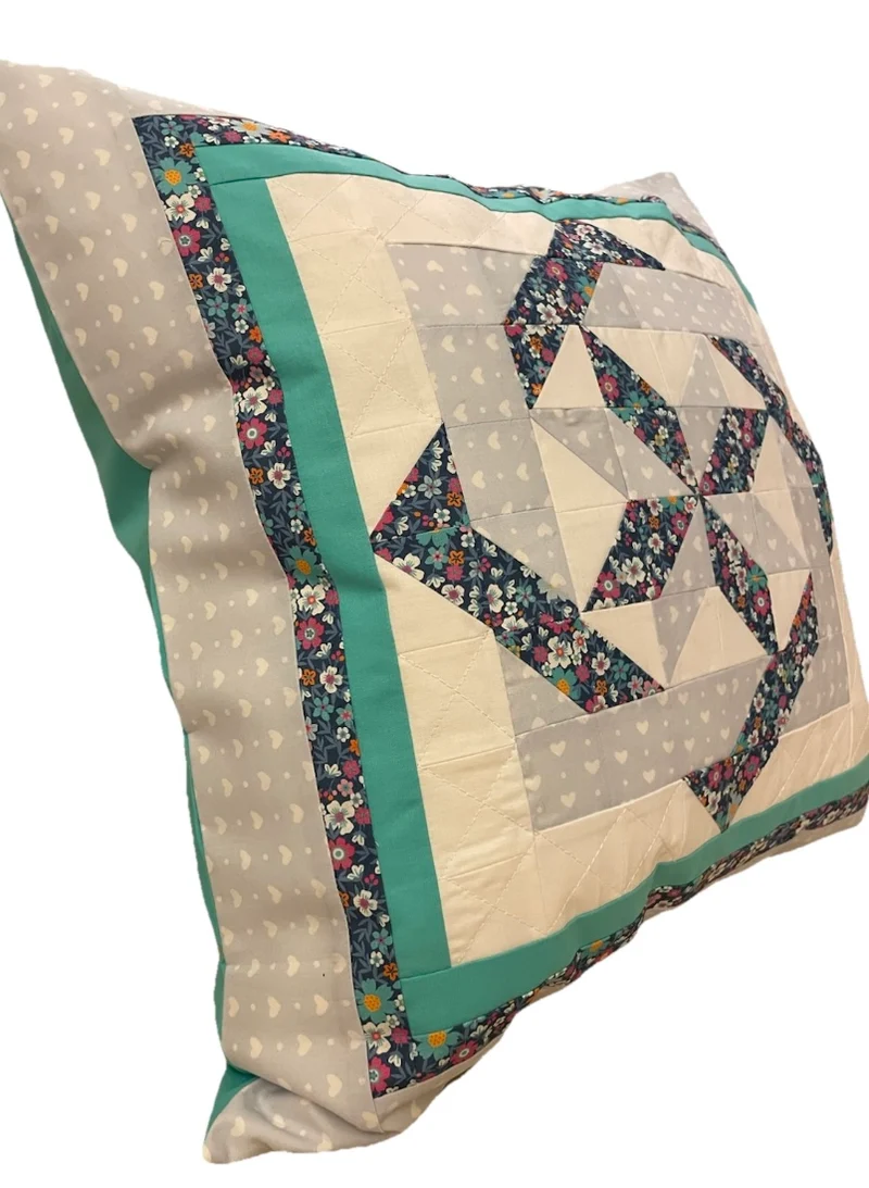 Patchwork Kissenhülle, Landhausstil Kissenbezug, türkis/weiß/blau 50x50cm