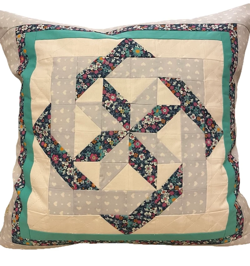 Patchwork Kissenhülle, Landhausstil Kissenbezug, türkis/weiß/blau 50x50cm