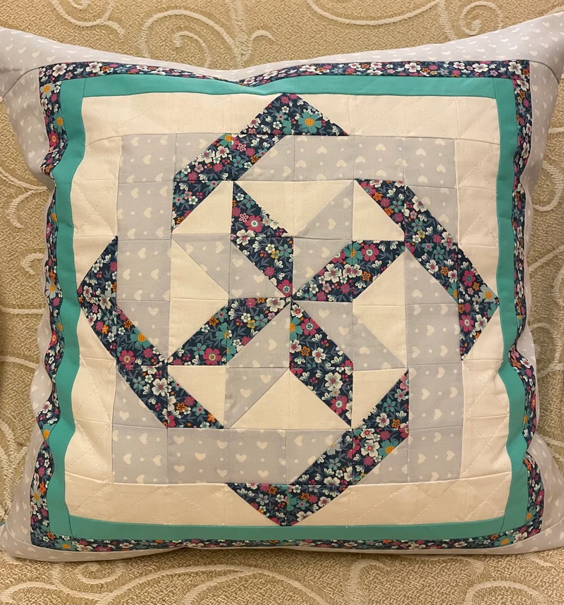 Patchwork Kissenhülle, Landhausstil Kissenbezug, türkis/weiß/blau 50x50cm