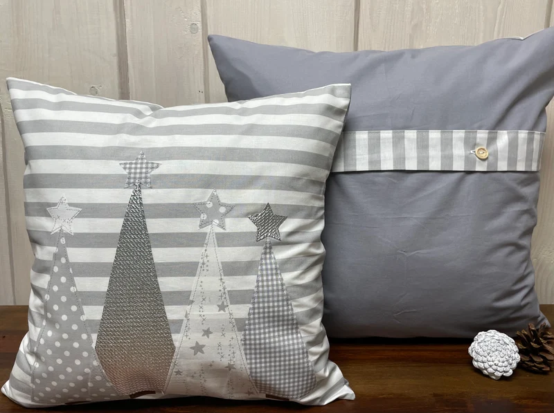 Weihnachtliche Landhausstil Kissenhülle * Kissenbezug * Dekokissen * Weihnachten *grau/weiß gestreift