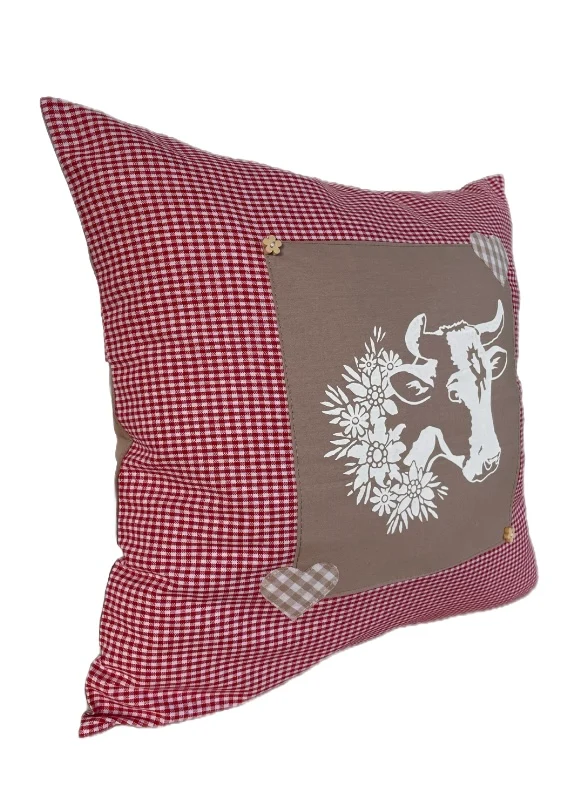 Landhausstil Kissenhülle * Kissenbezug * rot/weiß kariertes Dekokissen * Kuh