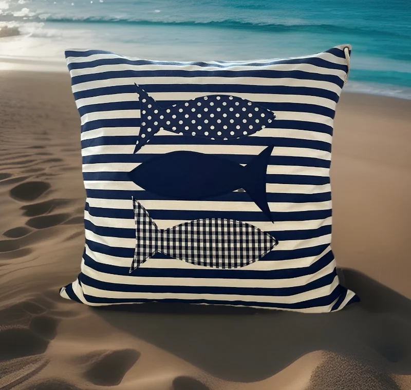 Maritime Kissenhülle, Landhausstil Kissenbezug * Fische *blau/weiß