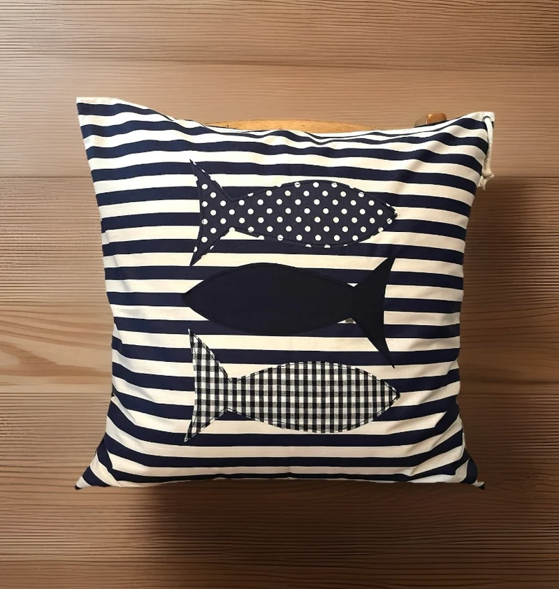 Maritime Kissenhülle, Landhausstil Kissenbezug * Fische *blau/weiß