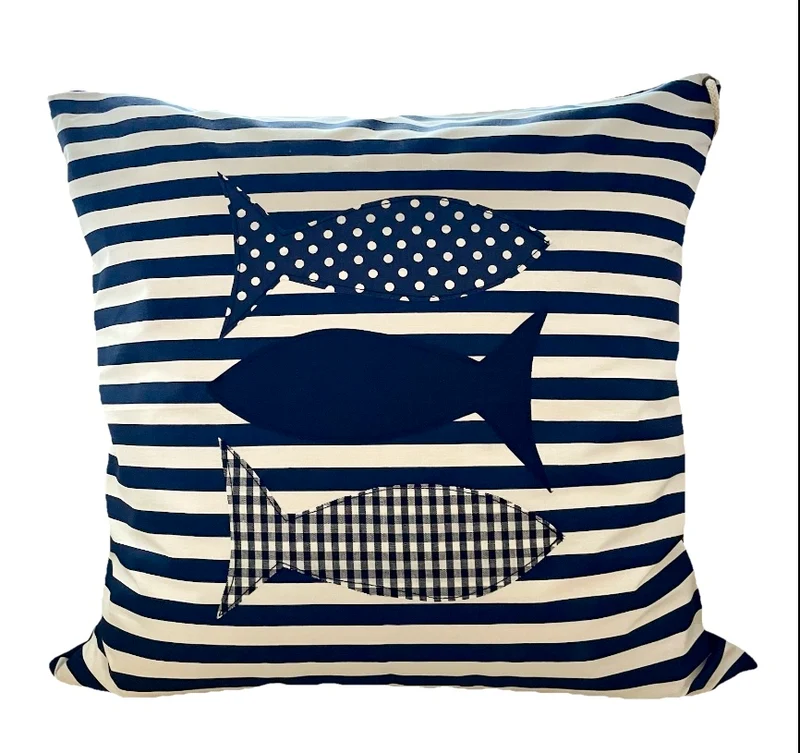 Maritime Kissenhülle, Landhausstil Kissenbezug * Fische *blau/weiß
