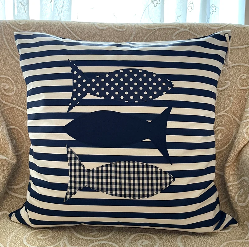 Maritime Kissenhülle, Landhausstil Kissenbezug * Fische *blau/weiß