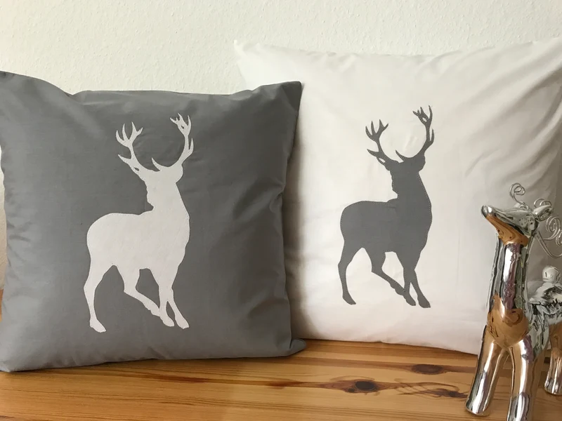 1x Weihnachtliche Landhausstil Kissenhülle * Kissenbezug * Dekokissen *Hirsch*grau/weiß