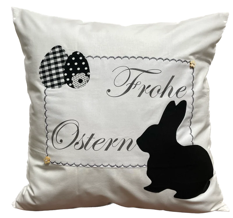 1 Landhausstill Kissenhülle, Kissenbezug, Osterkissen,Ostern weiß/schwarz