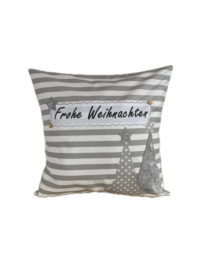 1x Weihnachtliche Landhausstil Kissenhülle * Kissenbezug * Dekokissen * Frohe Weihnachten *grau/weiß gestreift