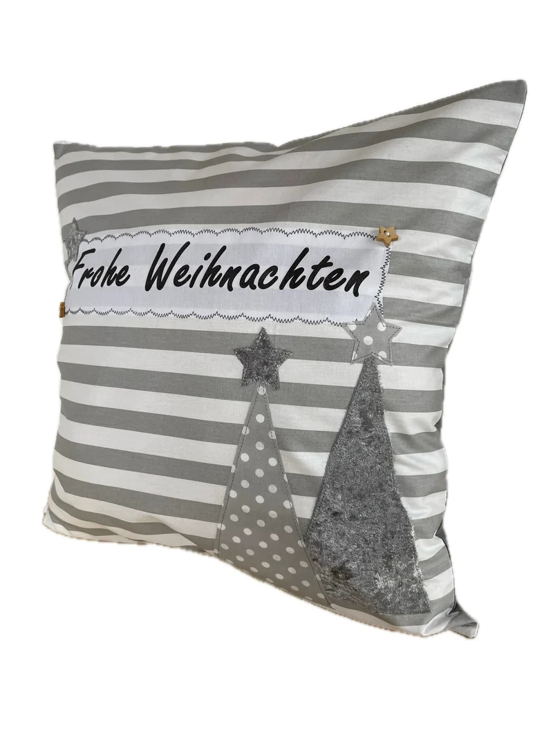 1x Weihnachtliche Landhausstil Kissenhülle * Kissenbezug * Dekokissen * Frohe Weihnachten *grau/weiß gestreift