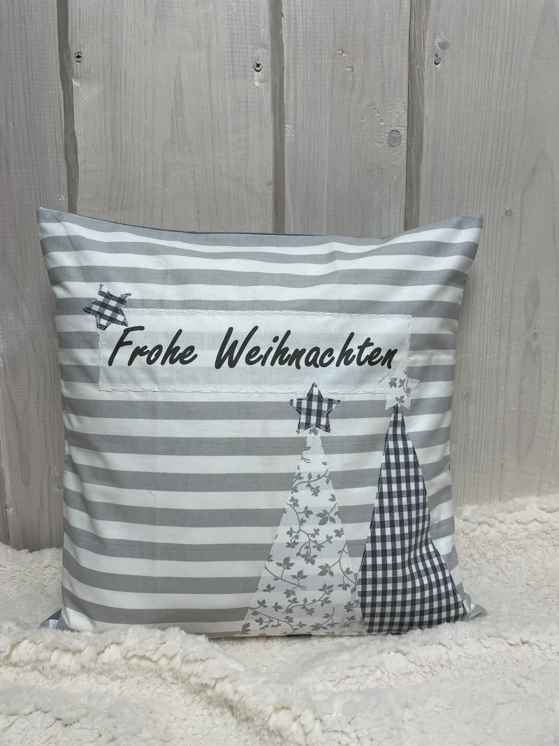 1x Weihnachtliche Landhausstil Kissenhülle * Kissenbezug * Dekokissen * Frohe Weihnachten *grau/weiß gestreift