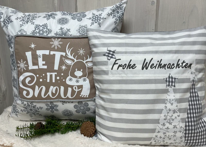 1x Weihnachtliche Landhausstil Kissenhülle * Kissenbezug * Dekokissen * Frohe Weihnachten *grau/weiß gestreift